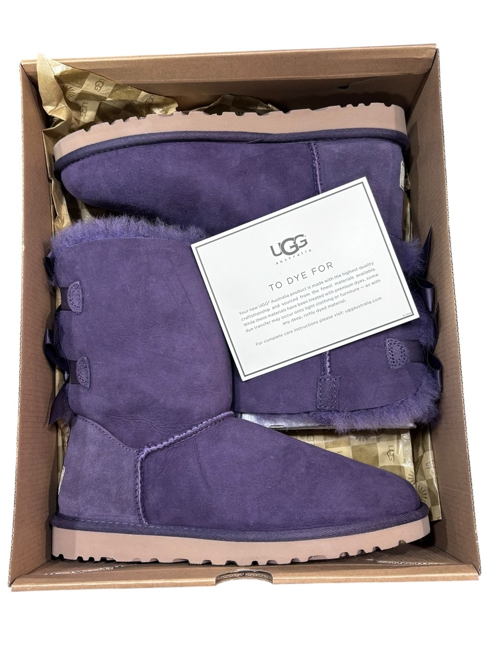 NWT UGG Australia Bailey Bow Boots Purple PRVL Sheepskin Size 6